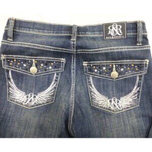 Rock & Republic Kasandra Bootcut Jeans 8L Womens Dark Wash Embroidered Pockets